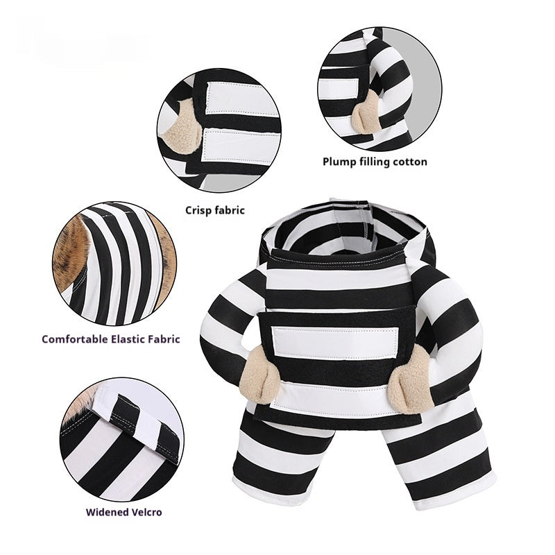 HKM-7656893 Striped Black and White Dog Halloween Costume for Pets in Various Sizes