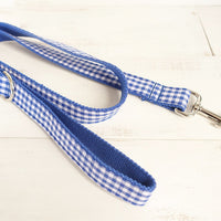 HKM-7657021 Blue Checked Expandable Polyester Pet Leash - Available in Multiple Sizes (XS to XL)