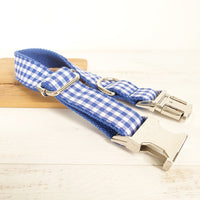 HKM-7657021 Blue Checked Expandable Polyester Pet Leash - Available in Multiple Sizes (XS to XL)