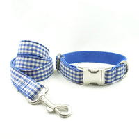 HKM-7657021 Blue Checked Expandable Polyester Pet Leash - Available in Multiple Sizes (XS to XL)