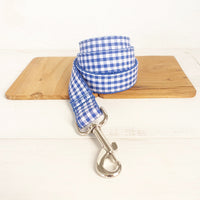 HKM-7657021 Blue Checked Expandable Polyester Pet Leash - Available in Multiple Sizes (XS to XL)