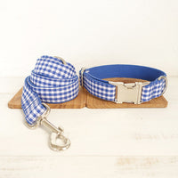 HKM-7657021 Blue Checked Expandable Polyester Pet Leash - Available in Multiple Sizes (XS to XL)