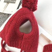 HKM-7657789 Cozy Wool Dog Hat Scarf Set for Autumn and Winter in Red and Navy Blue