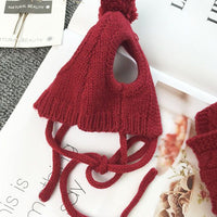 HKM-7657789 Cozy Wool Dog Hat Scarf Set for Autumn and Winter in Red and Navy Blue