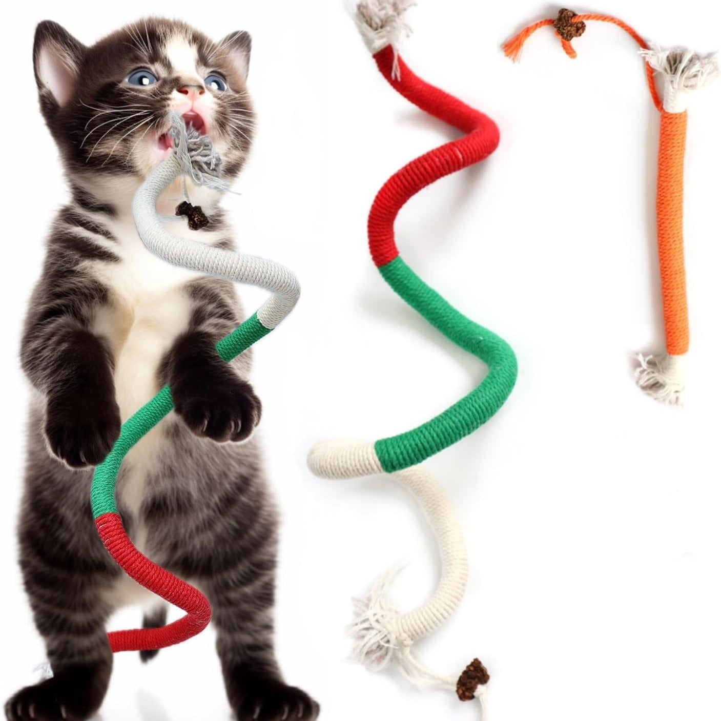 HKM-7658045 Bite-Resistant Catnip Teaser Toy Set – 3 Pieces of Colorful Cotton Rope for Cats