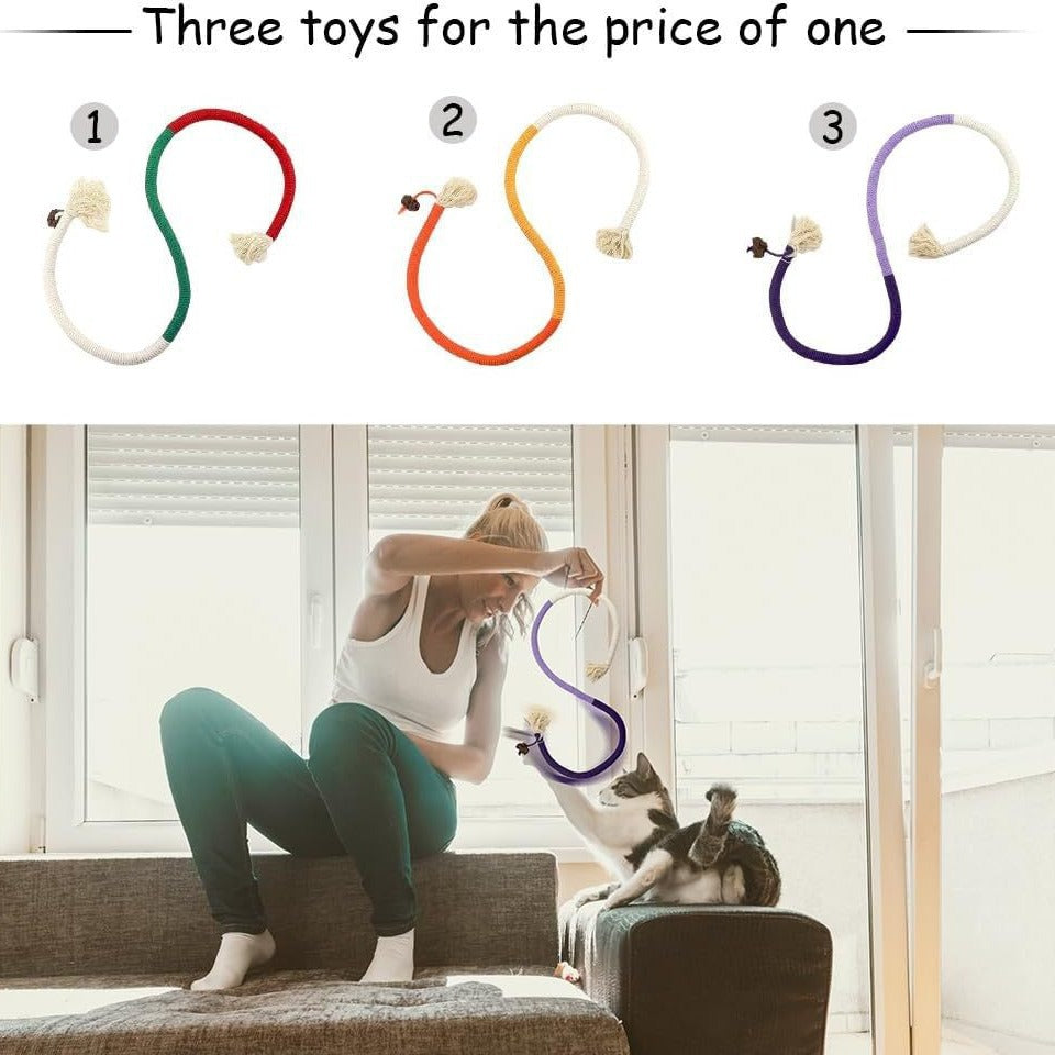 HKM-7658045 Bite-Resistant Catnip Teaser Toy Set – 3 Pieces of Colorful Cotton Rope for Cats