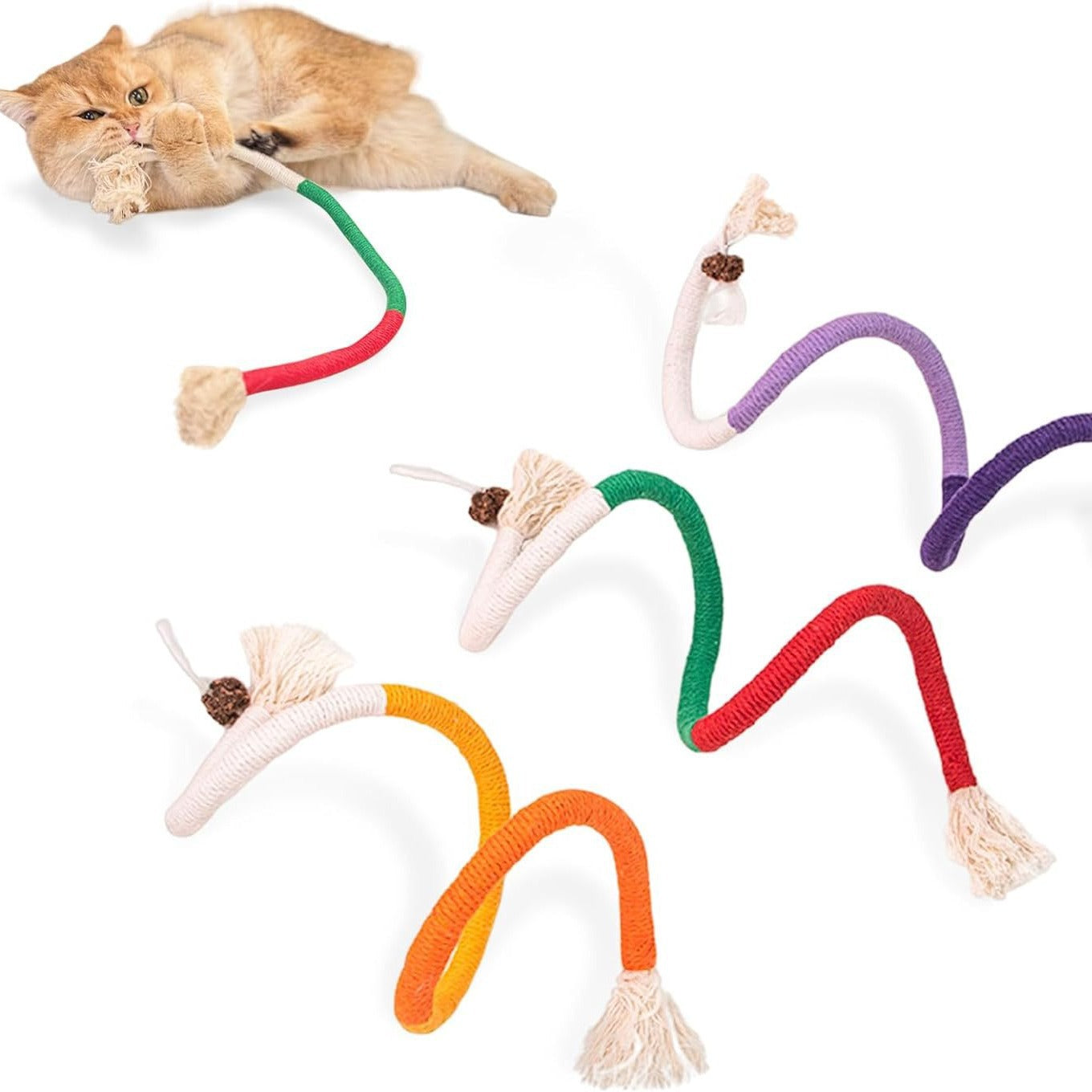 HKM-7658045 Bite-Resistant Catnip Teaser Toy Set – 3 Pieces of Colorful Cotton Rope for Cats
