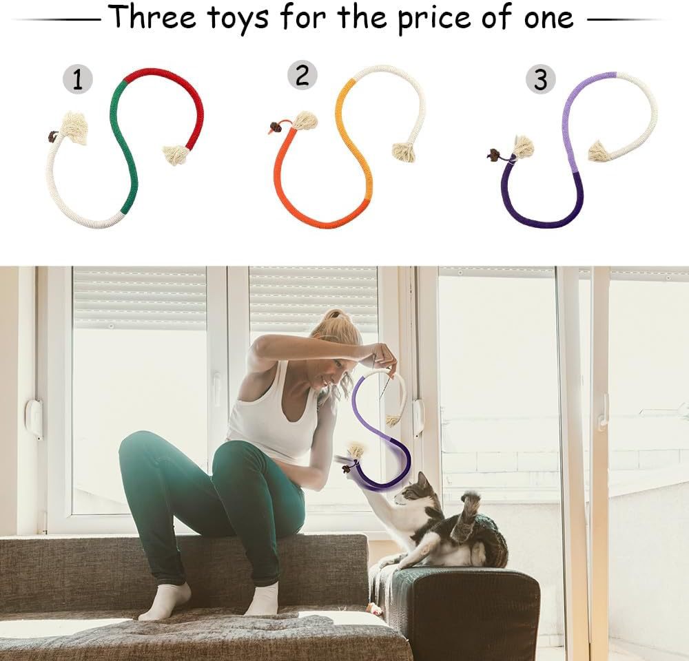 HKM-7658045 Bite-Resistant Catnip Teaser Toy Set – 3 Pieces of Colorful Cotton Rope for Cats