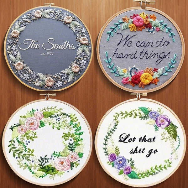 HKM-765971 Handmade Embroidery Kit - Plant and Flower Patterns in Cotton and Linen, Various Sizes with Embroiderable Stretches