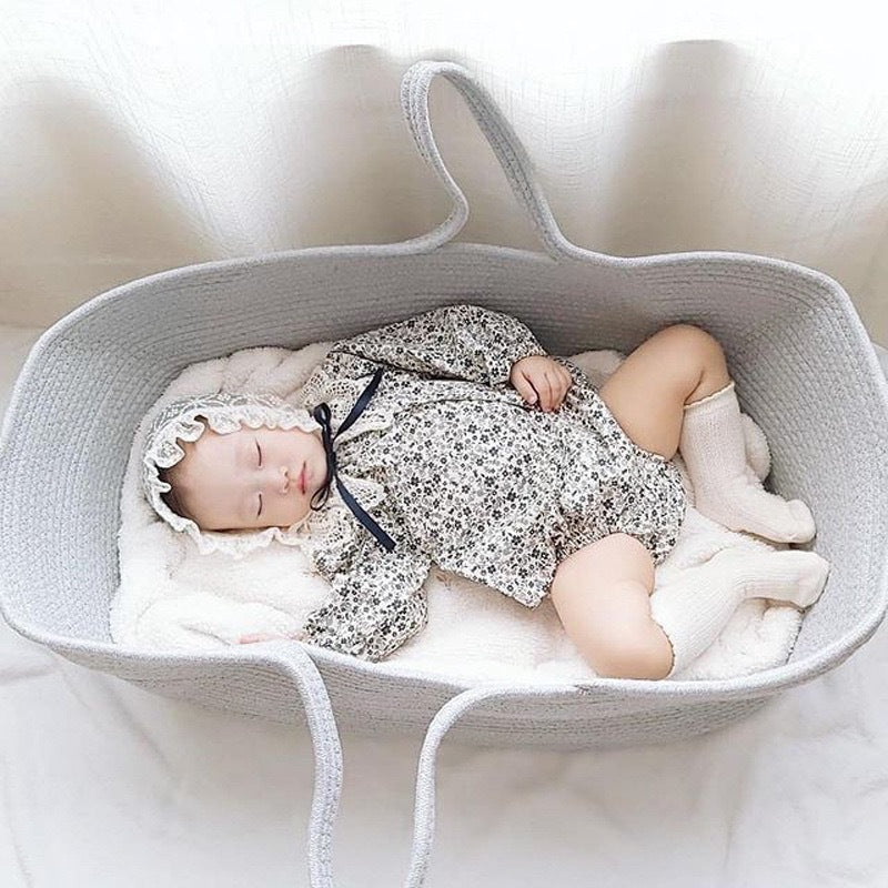 HKM-765971 Newborn Cotton Rope Woven Basket - Portable, Eco-Friendly, for Infants 0-6 Months, 70x40x25cm, 25kg Capacity
