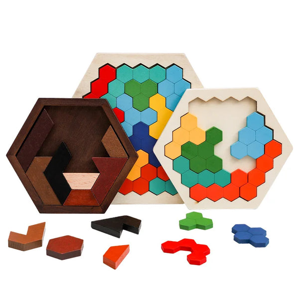 HKM-765971 Wooden Hexagon Honeycomb Jigsaw Puzzle for Kids and Adults - Creative Educational Toy