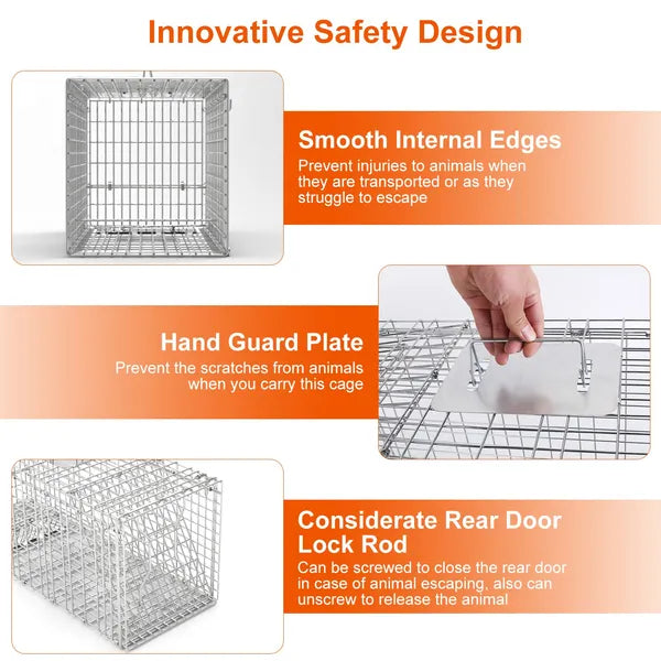 HKM-7660861 Humane Live Animal Trap for Catching Cats, Raccoons, and Small Rodents - Collapsible Galvanized Wire Trap