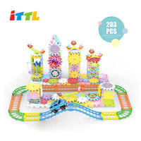 HKM-766099 203-Piece Electric DIY Stacking Building Blocks Set for Kids - Eco-Friendly ABS Plastic Wall Train Track