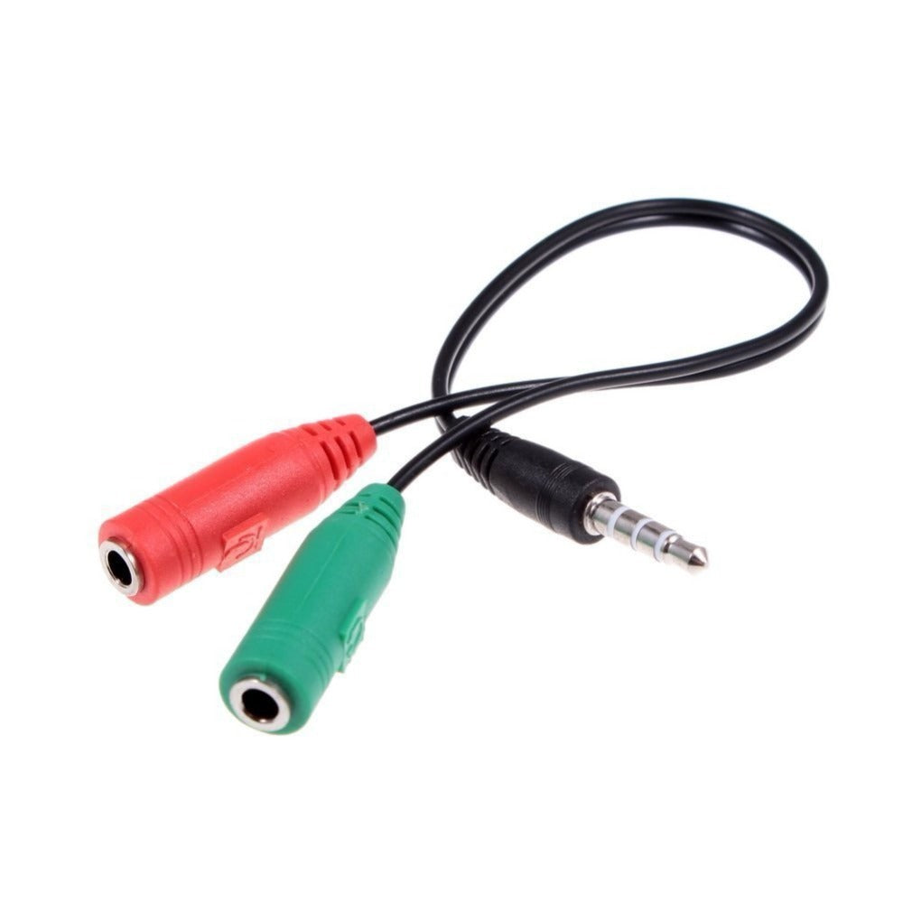 HKM-766163 3.5mm Mobile Phone to Headphone & Microphone Splitter Adapter - Red and Green Gold-Plated Connectors