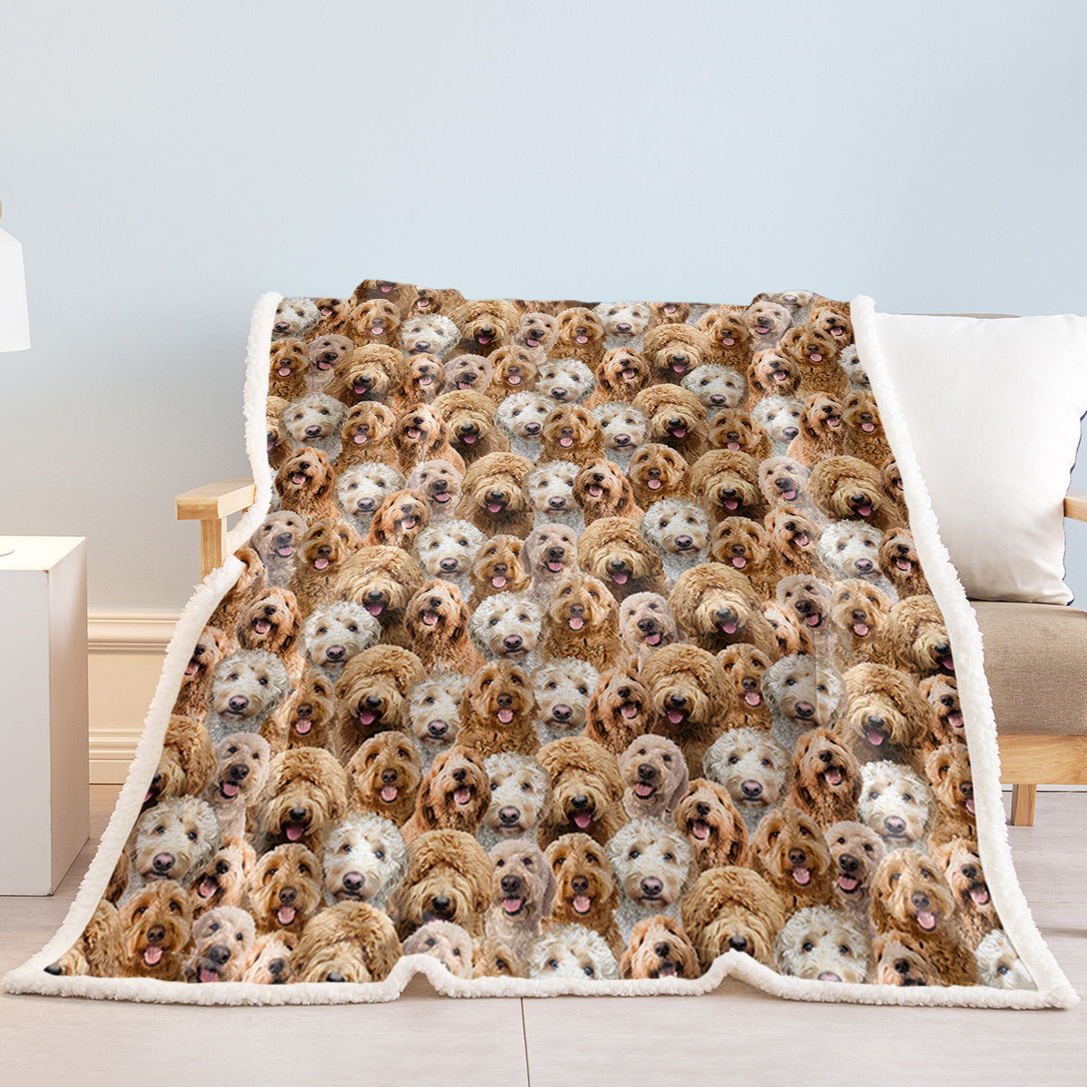 HKM-766291 Cockapoo Design Sherpa Fleece Blanket - Cozy Throw for Kids and Adults, Perfect for Home or Gift