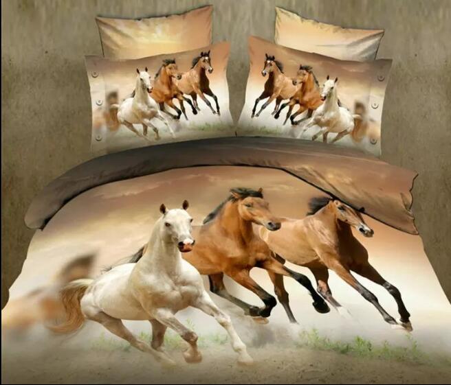 HKM-766291 Running Horses Queen Size Bedding Set - 4-Piece Collection with Quilt Cover, Sheet & Pillowcases