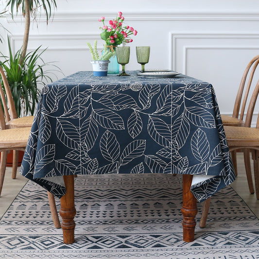 HKM-766355 Rectangular Polyester Fiber Coffee Table Cloth in Navy Blue and White - Multiple Sizes Available
