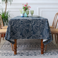 HKM-766355 Rectangular Polyester Fiber Coffee Table Cloth in Navy Blue and White - Multiple Sizes Available