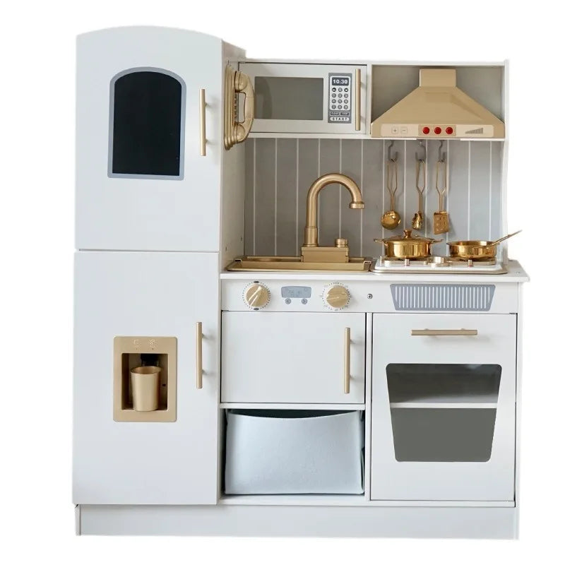 HKM-766419 Wooden Toddler Pretend Cooking Set with Light & Sound Microwave for Kids