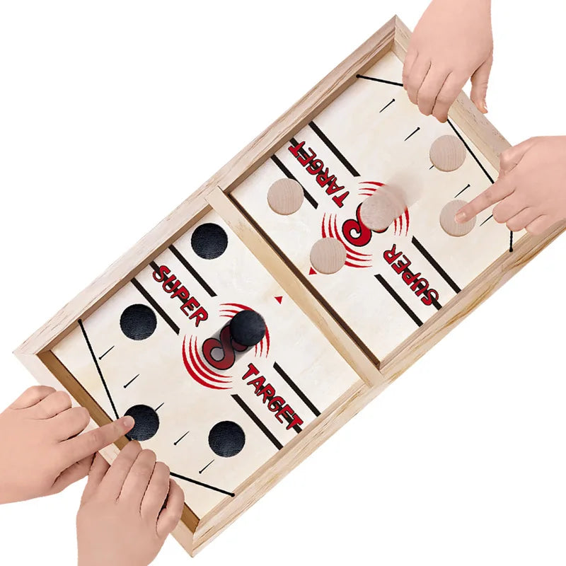 HKM-766547 Wooden Fast Sling Puck Desktop Game – Fun Family Ice Hockey Challenge for Kids and Adults