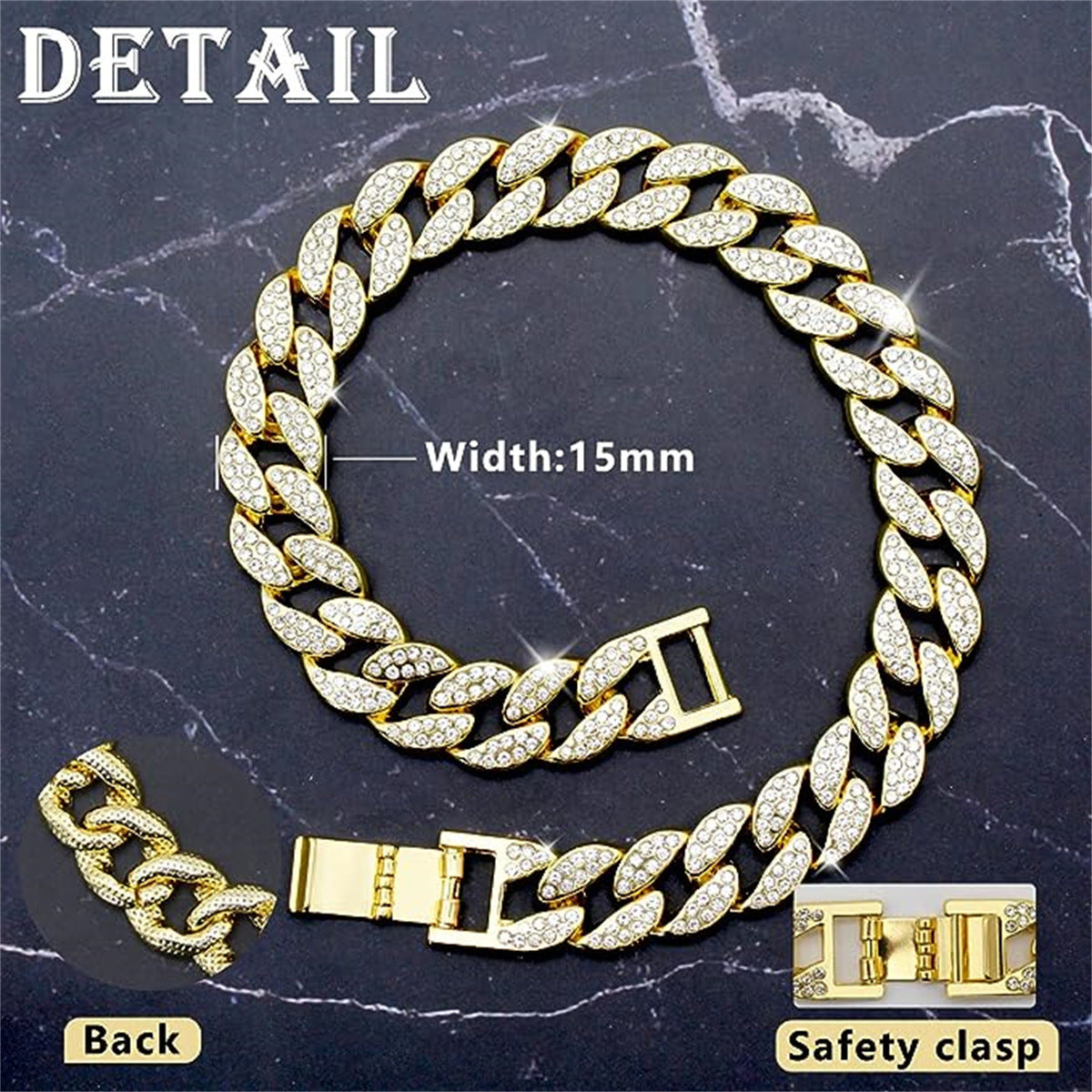 HKM-7665597 Cuban Link Chain Dog Collar Necklace with Diamond Detailing - Available in Gold and Silver