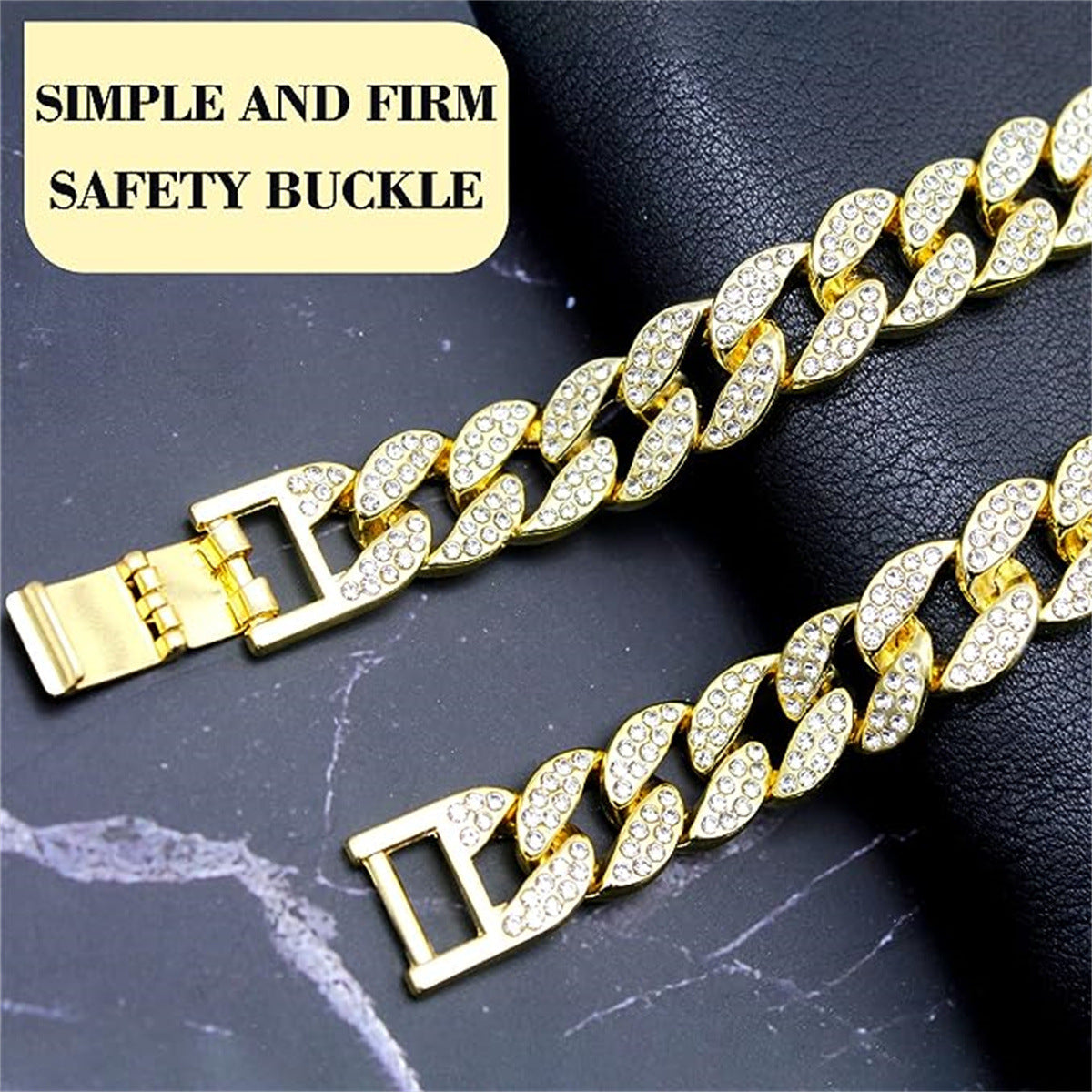 HKM-7665597 Cuban Link Chain Dog Collar Necklace with Diamond Detailing - Available in Gold and Silver