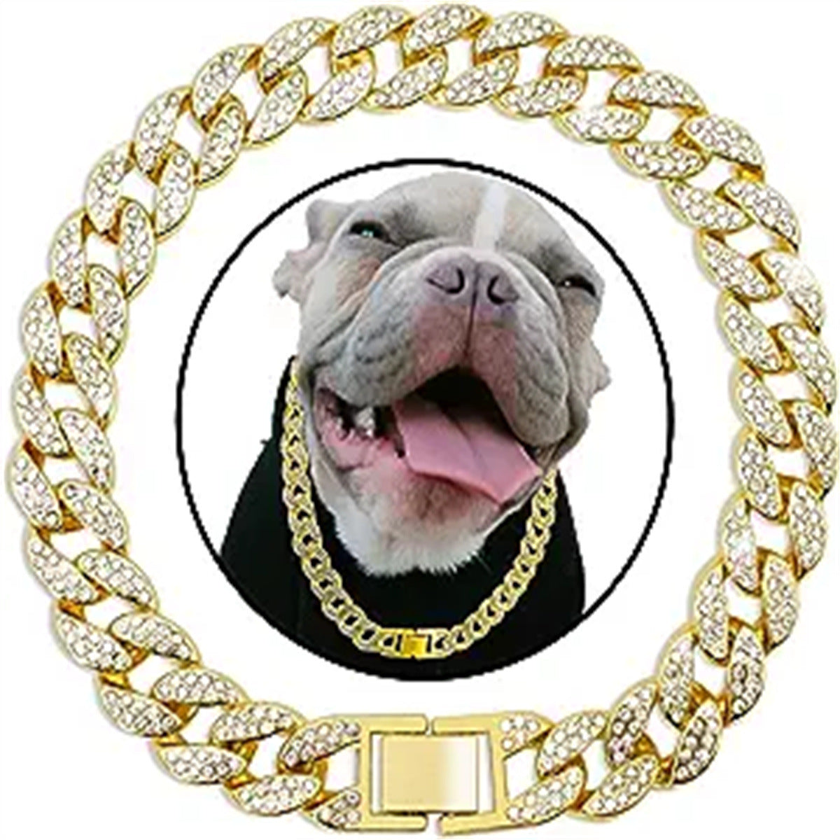 HKM-7665597 Cuban Link Chain Dog Collar Necklace with Diamond Detailing - Available in Gold and Silver