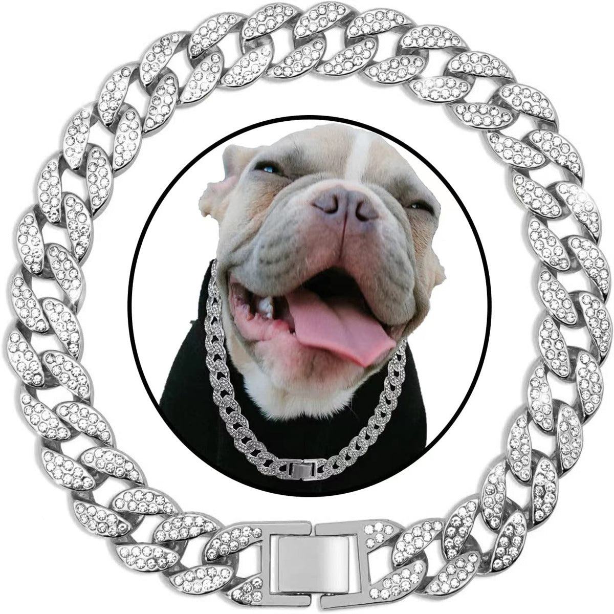 HKM-7665597 Cuban Link Chain Dog Collar Necklace with Diamond Detailing - Available in Gold and Silver