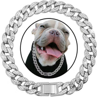 HKM-7665597 Cuban Link Chain Dog Collar Necklace with Diamond Detailing - Available in Gold and Silver