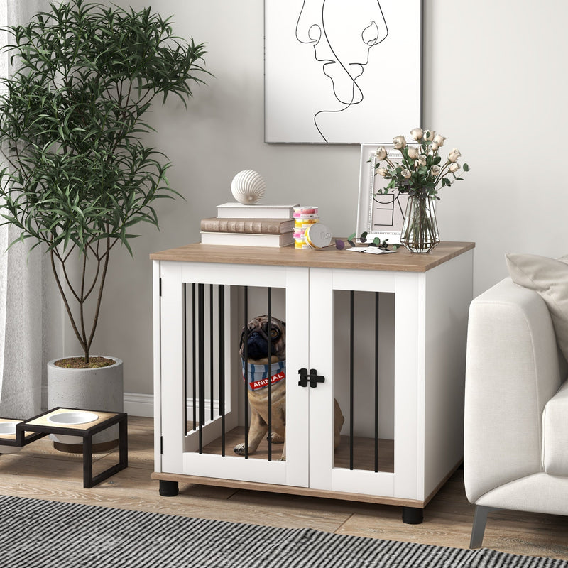 HKM-7666621 Dog Kennel Furniture Side Table with Lockable Door for Small to Medium Pets