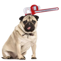 HKM-7667773 Pet Halloween Headdress Hat with Fun Props - Axe, Scissors, Saw, Syringe, Hammer, Wrench, Wine Bottle, Pliers, Sizes S & M