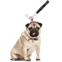 HKM-7667773 Pet Halloween Headdress Hat with Fun Props - Axe, Scissors, Saw, Syringe, Hammer, Wrench, Wine Bottle, Pliers, Sizes S & M