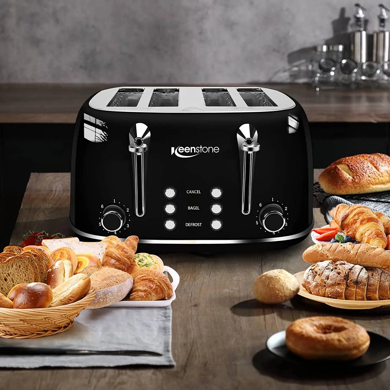 HKM-766867 Electric Pop-up Toaster with Timer Control for 4 Slices and 38mm Wide Slots
