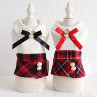 HKM-7670333 Plaid Skirt Dress for Women - Elegant England Style, Available in Red and Black, Sizes XS to XL
