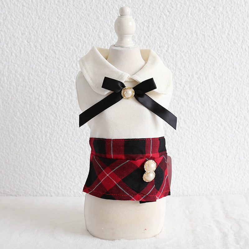 HKM-7670333 Plaid Skirt Dress for Women - Elegant England Style, Available in Red and Black, Sizes XS to XL