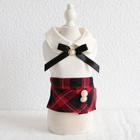 HKM-7670333 Plaid Skirt Dress for Women - Elegant England Style, Available in Red and Black, Sizes XS to XL