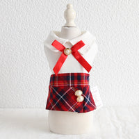 HKM-7670333 Plaid Skirt Dress for Women - Elegant England Style, Available in Red and Black, Sizes XS to XL