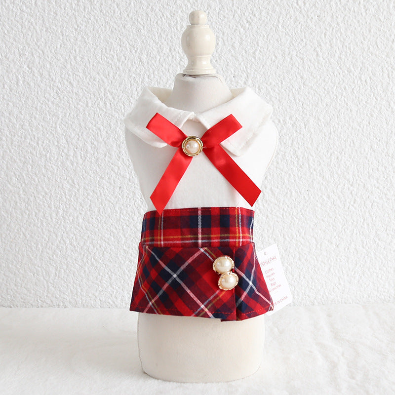 HKM-7670333 Plaid Skirt Dress for Women - Elegant England Style, Available in Red and Black, Sizes XS to XL