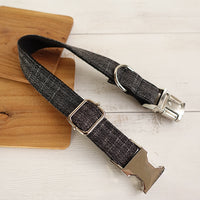 HKM-7670717 Thick Soft Dog Collar with Leash and Ring, Black Suit with Light Gold Accents, Sizes XS to XL