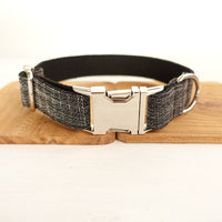 HKM-7670717 Thick Soft Dog Collar with Leash and Ring, Black Suit with Light Gold Accents, Sizes XS to XL