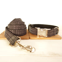 HKM-7670717 Thick Soft Dog Collar with Leash and Ring, Black Suit with Light Gold Accents, Sizes XS to XL