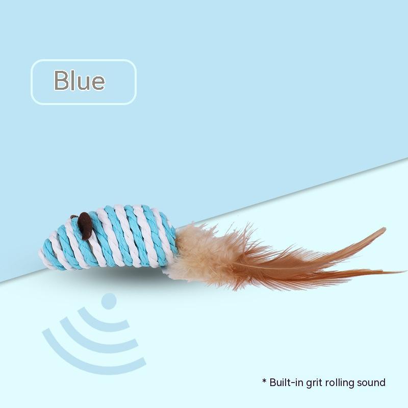 HKM-7671357 Colorful Feather Paper String Mouse Toy for Pets