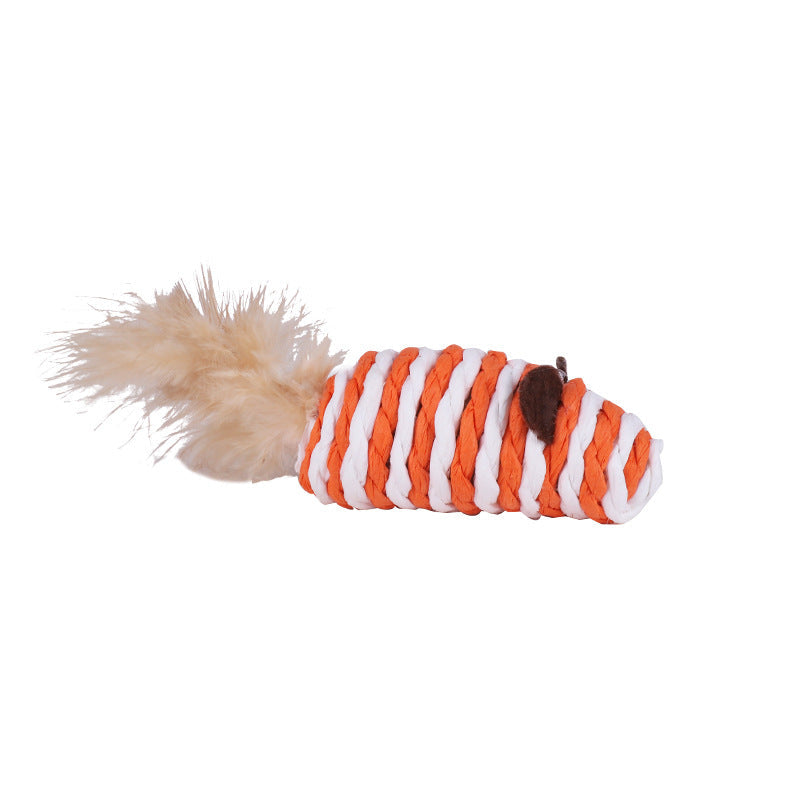 HKM-7671357 Colorful Feather Paper String Mouse Toy for Pets