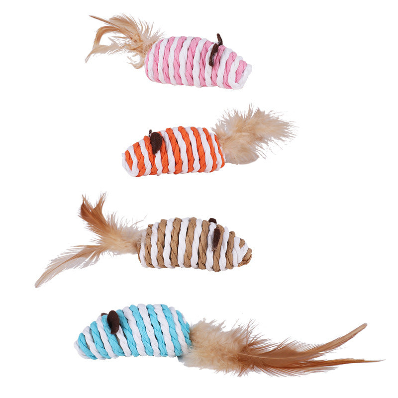 HKM-7671357 Colorful Feather Paper String Mouse Toy for Pets