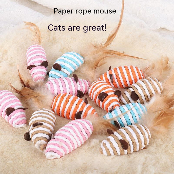 HKM-7671357 Colorful Feather Paper String Mouse Toy for Pets
