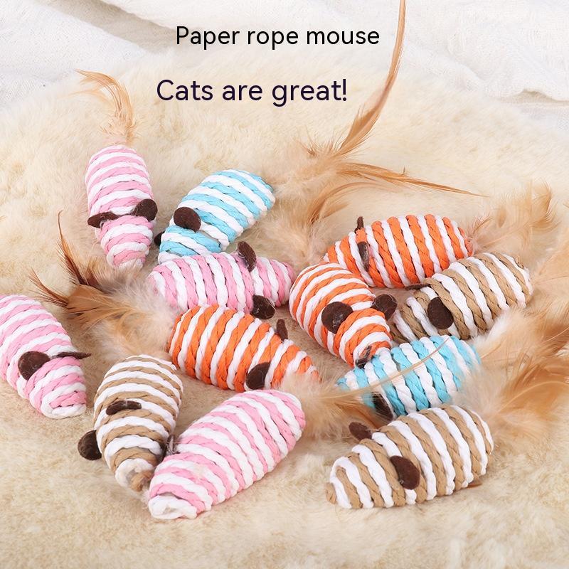 HKM-7671357 Colorful Feather Paper String Mouse Toy for Pets