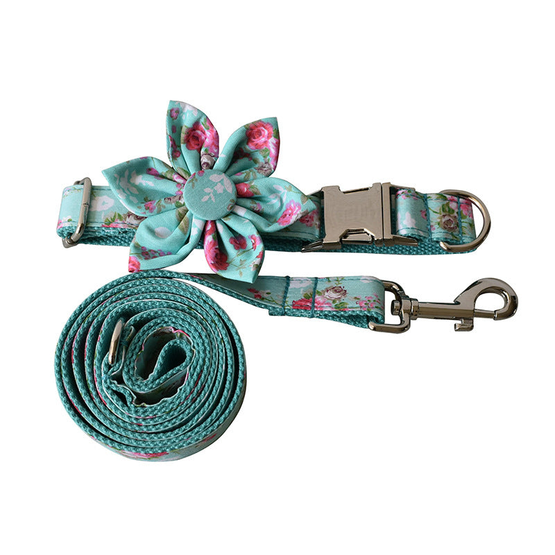HKM-7672509 Flower Pattern Cotton Dog Collar and Leash Set for All Seasons