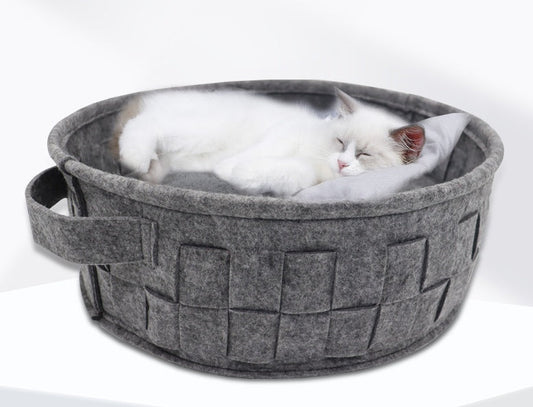 HKM-7672765 Removable Washable Round Felt Cat Nest for Comfortable All-Season Use