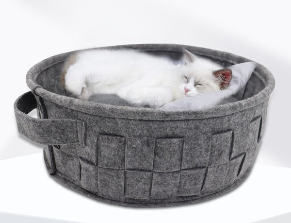 HKM-7672765 Removable Washable Round Felt Cat Nest for Comfortable All-Season Use