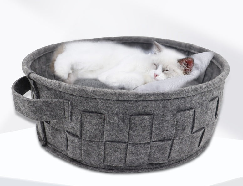 HKM-7672765 Removable Washable Round Felt Cat Nest for Comfortable All-Season Use